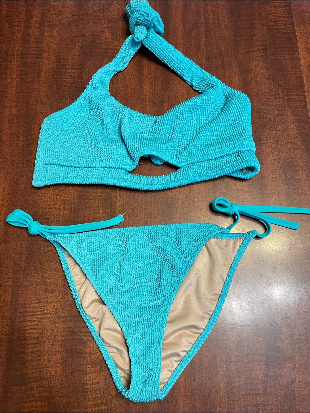 Women’s Textured Aqua Tie-Side Bikini Set